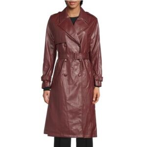Elie Tahari Burgundy Leather Trench Coat